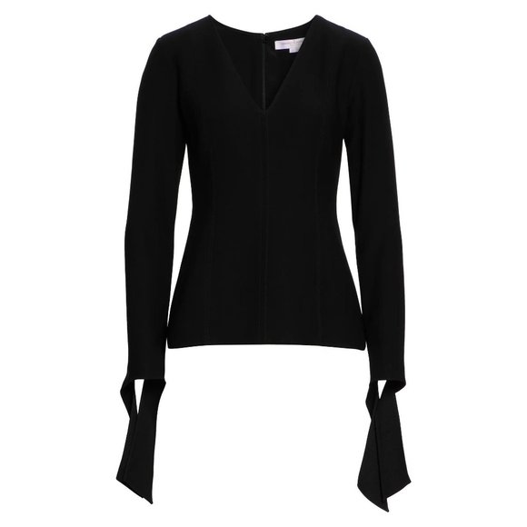 CAROLINA HERRERA Tie Cuff Crepe Blouse in Black - Size 12 - Picture 3 of 5